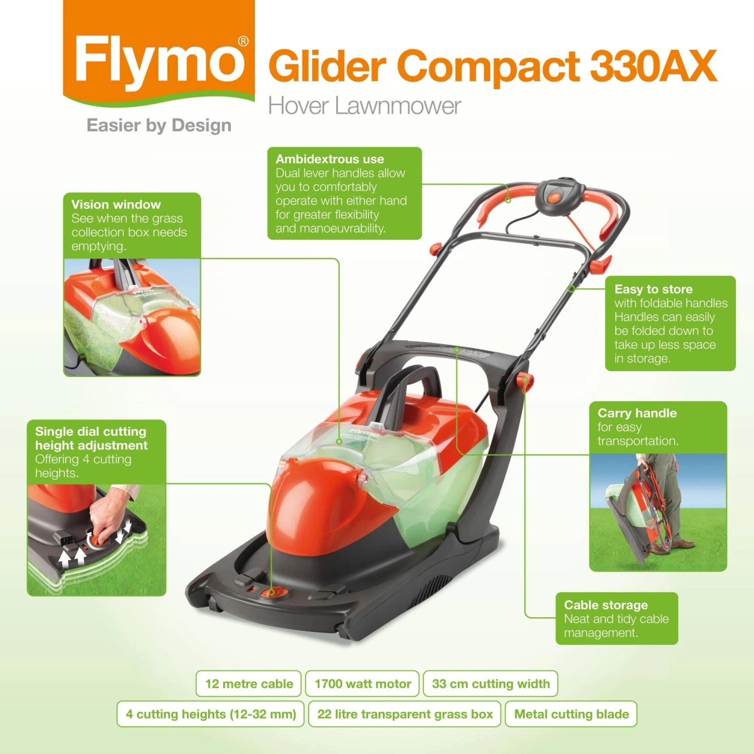 Flymo Glider Compact 330AX Lawnmower - Image 4