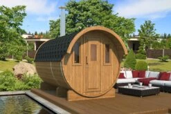 Gardenhouse24 Barrel Sauna 330 With Overhang